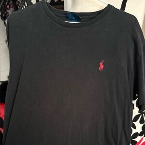 Ralph Lauren Men's Black Tee with Red Logo. Size Small.